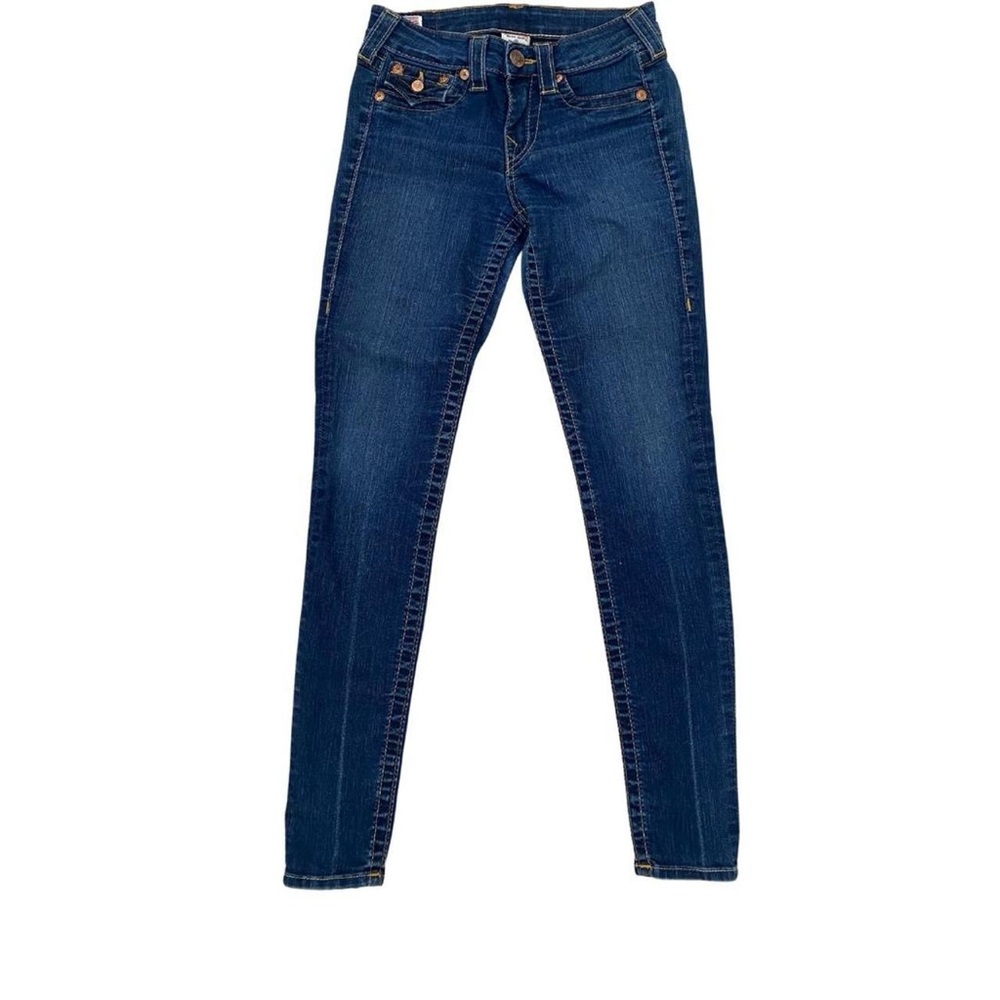 True Religion Blue and Gold Skinny Jeans with Stretchy Fit